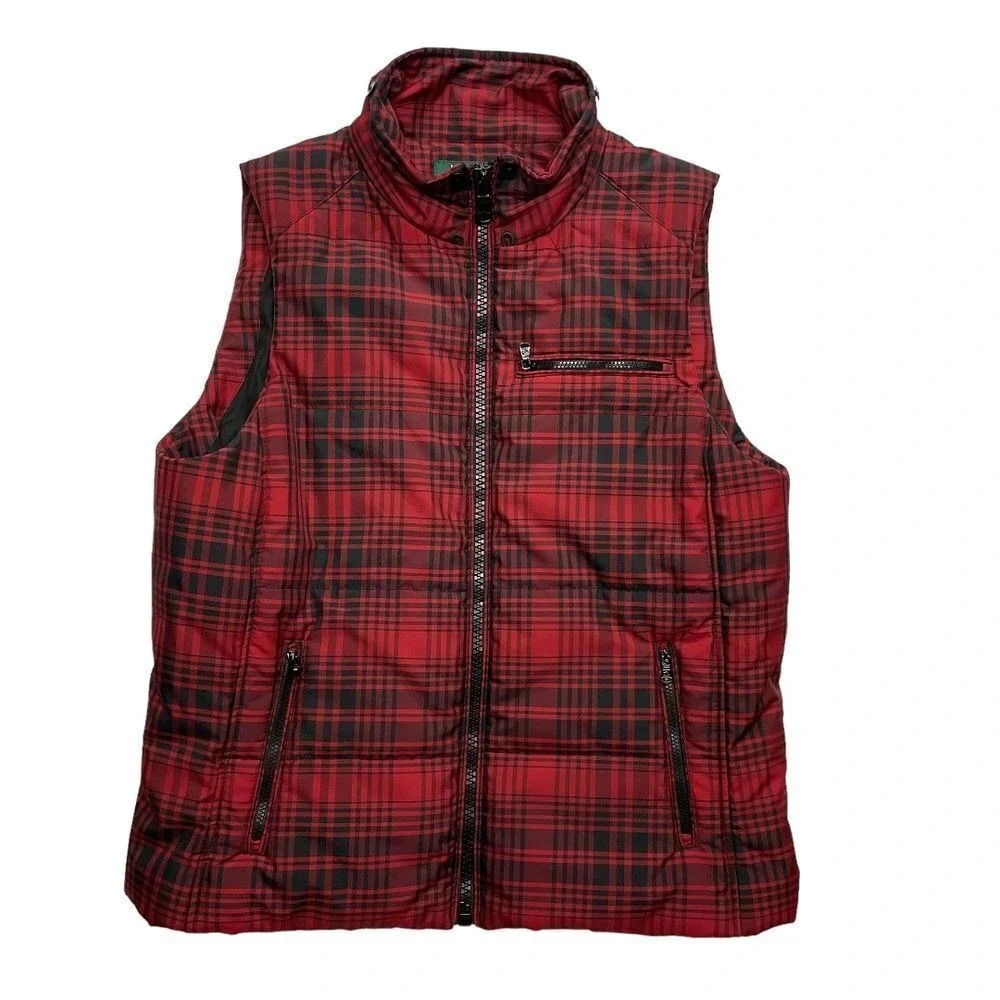Lauren Ralph Lauren Women's Buffalo Plaid Zip Up Puffer Vest Black Red Size P/M‎